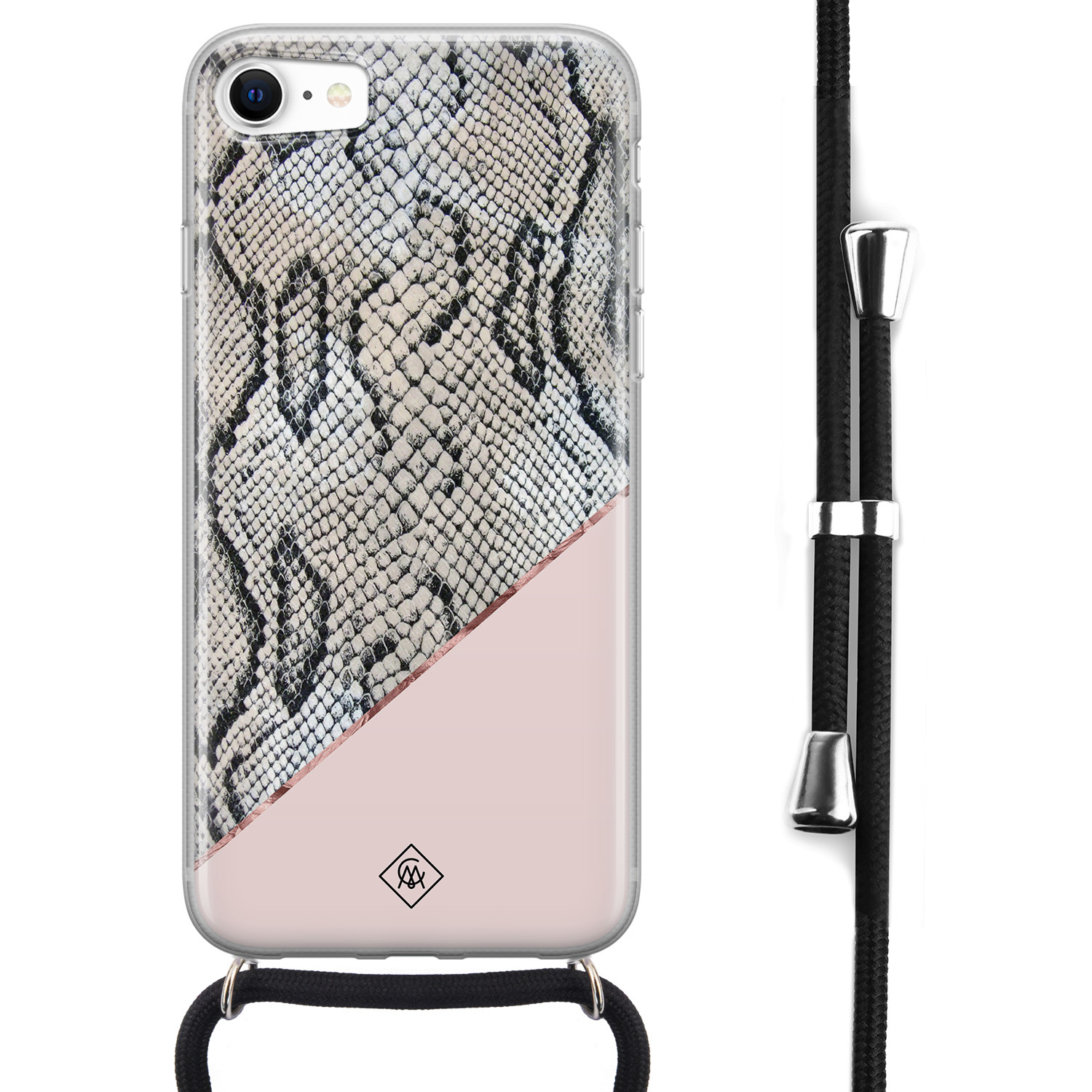 iPhone 8/7 hoesje met koord - Snake print roze