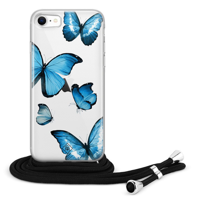 Casimoda iPhone 8/7 hoesje met koord - Blauwe vlinders