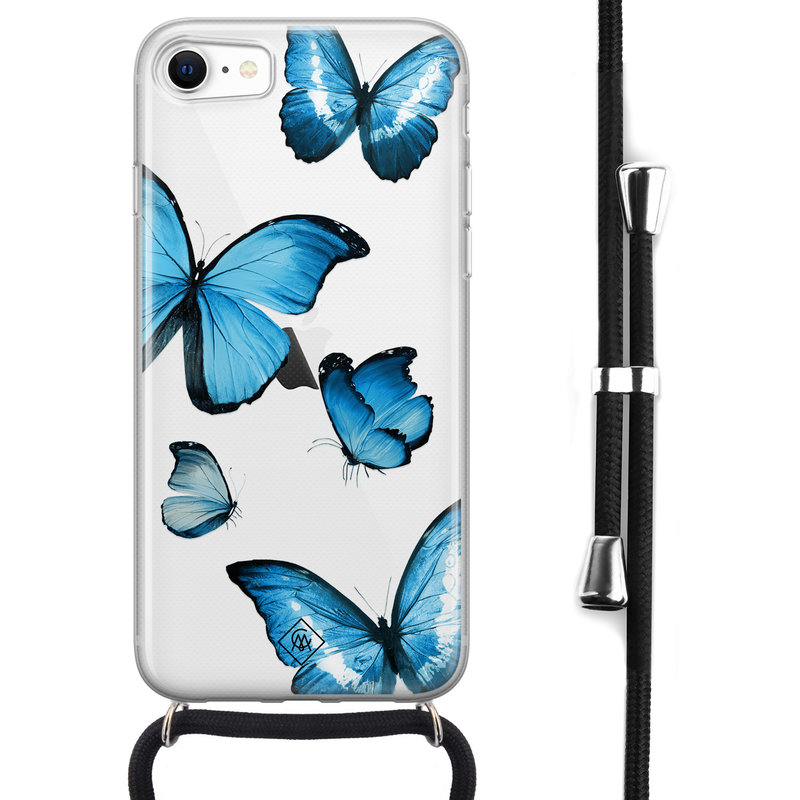 Casimoda iPhone 8/7 hoesje met koord - Blauwe vlinders