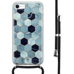 Casimoda iPhone SE 2020 hoesje met koord - Blue cubes