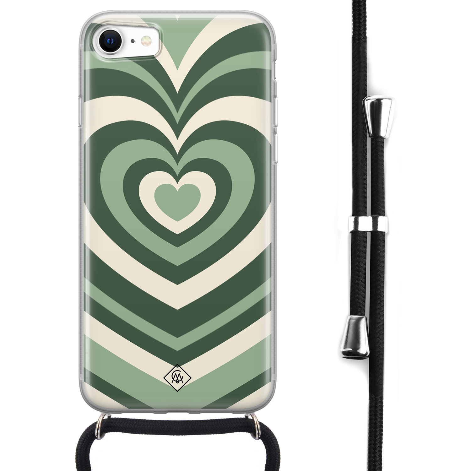 iPhone SE 2020 hoesje met koord - Hart groen swirl