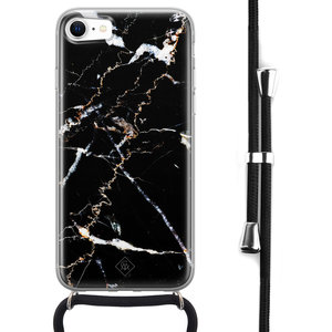 Casimoda iPhone SE 2020 hoesje met koord - Marmer zwart