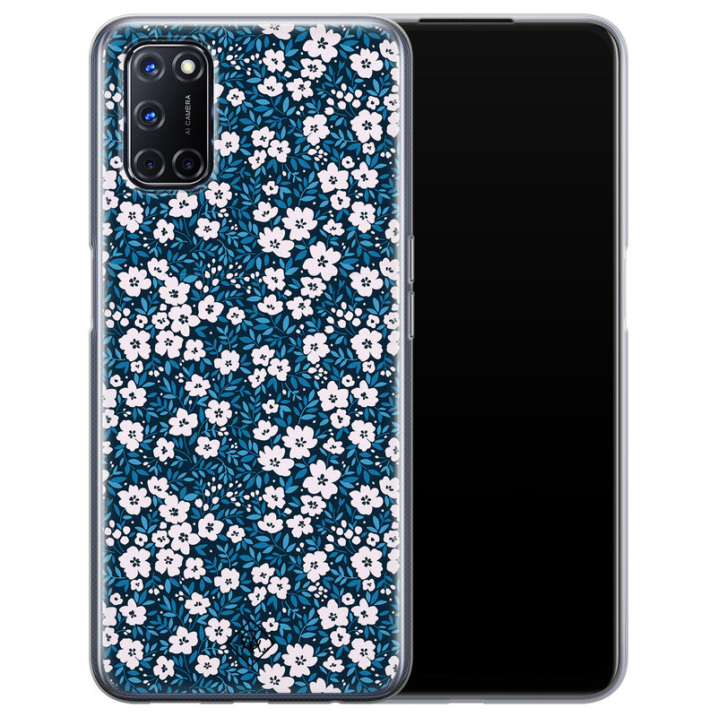 Casimoda Oppo A52 siliconen hoesje - Bloemen blauw