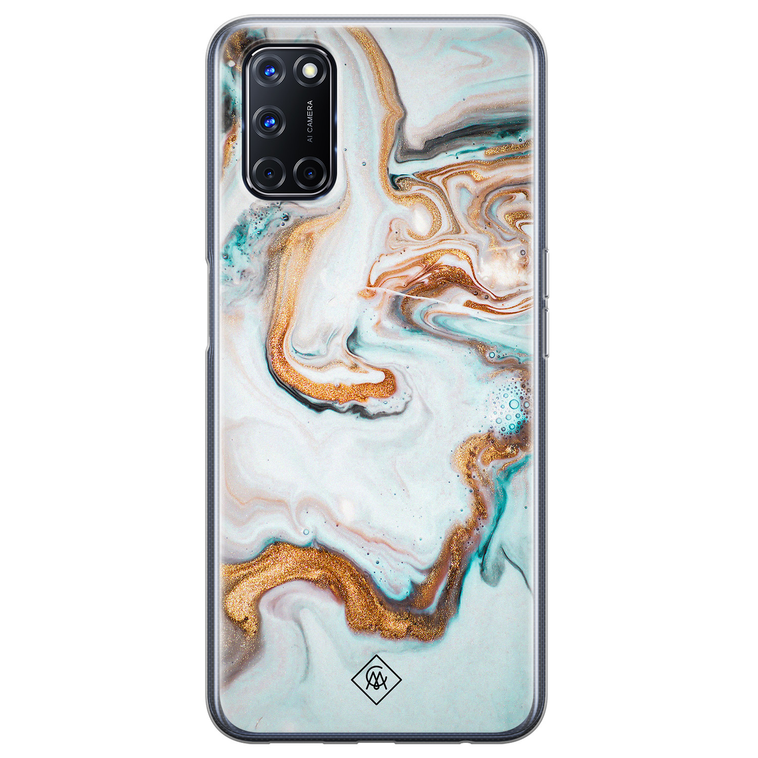 Oppo A92 siliconen hoesje - Marmer blauw goud