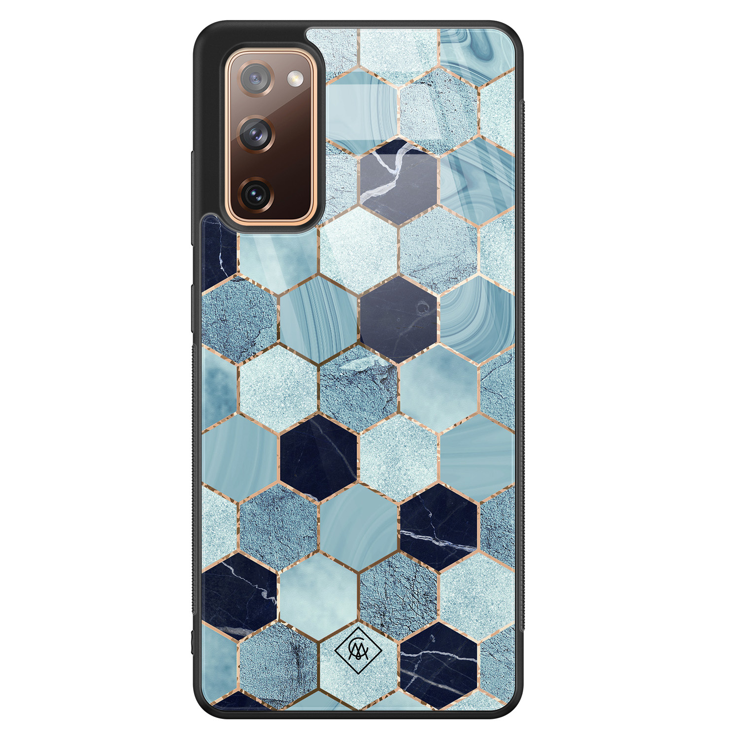 Samsung Galaxy S20 FE glazen hardcase Blue cubes