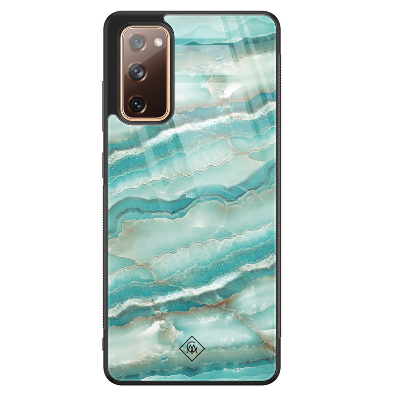 Casimoda Samsung Galaxy S20 FE glazen hardcase - Marmer azuurblauw