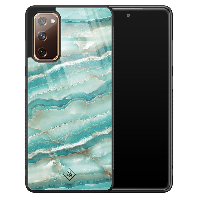 Casimoda Samsung Galaxy S20 FE glazen hardcase - Marmer azuurblauw