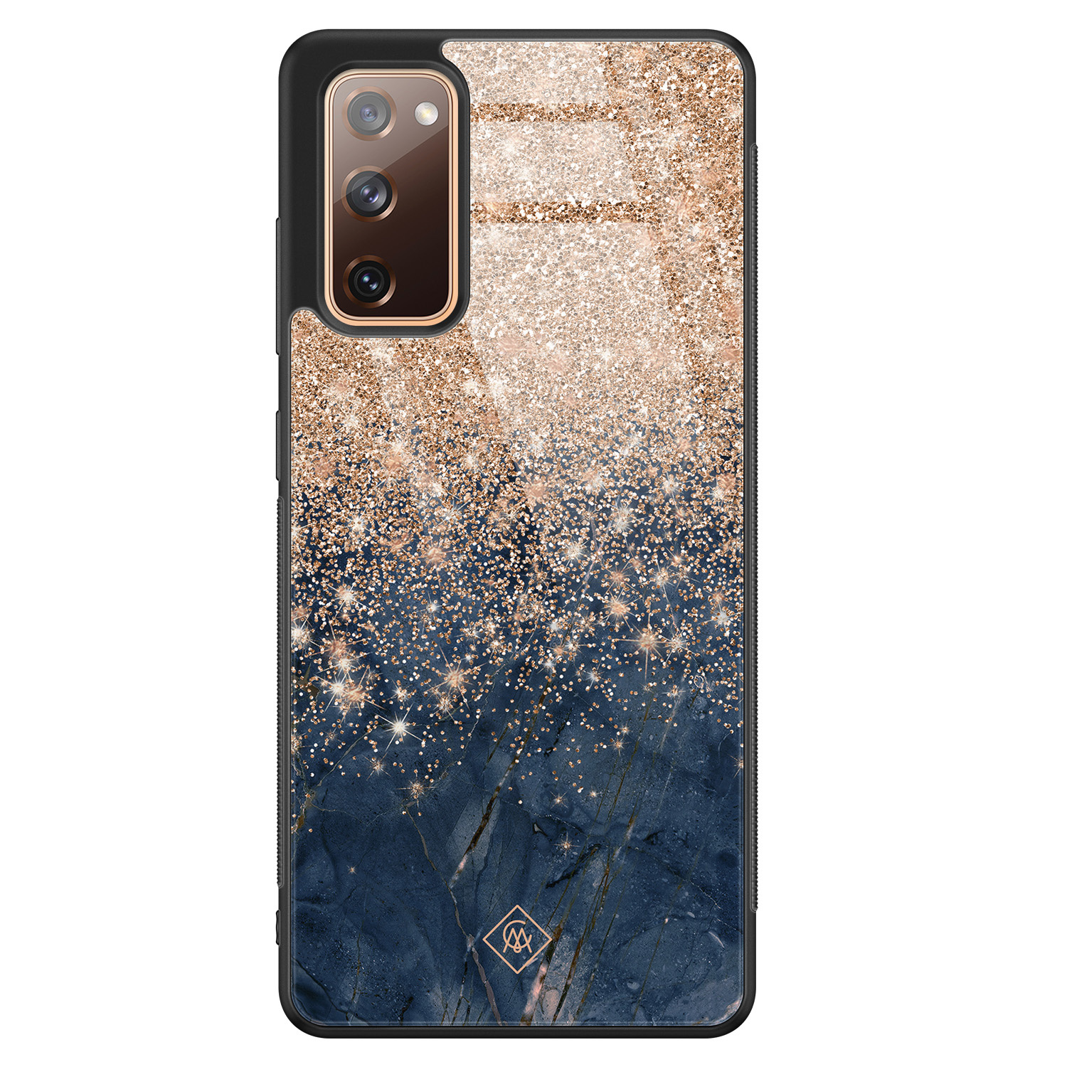 Samsung Galaxy S20 FE glazen hardcase Marmer blauw rosegoud