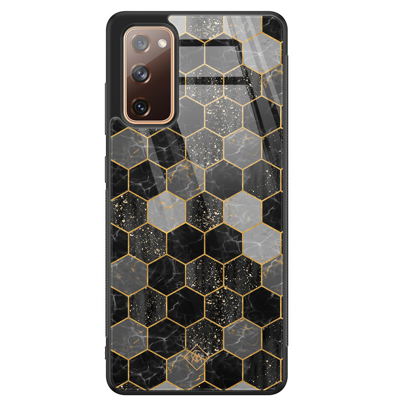 Casimoda Samsung Galaxy S20 FE glazen hardcase - Hexagons zwart