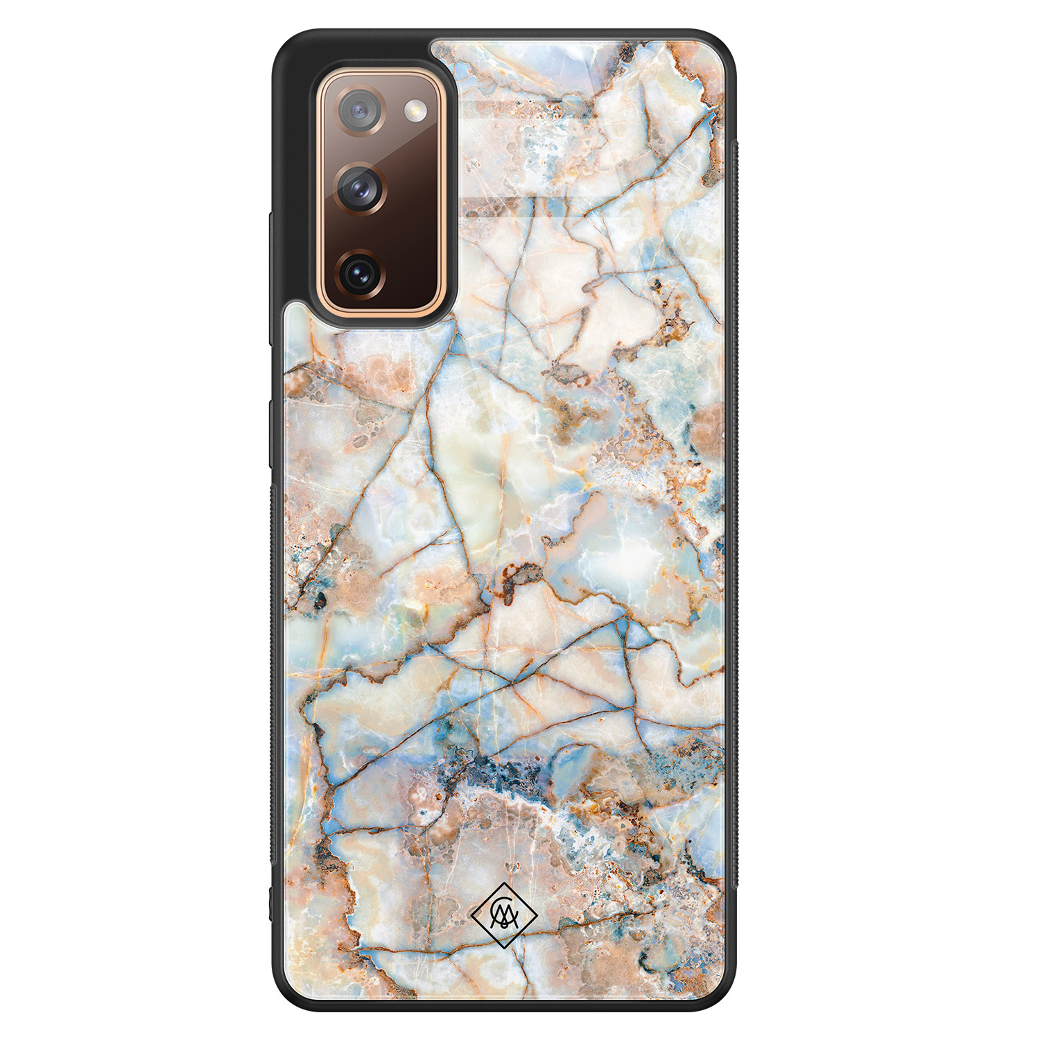 Samsung Galaxy S20 FE glazen hardcase Marmer bruin blauw