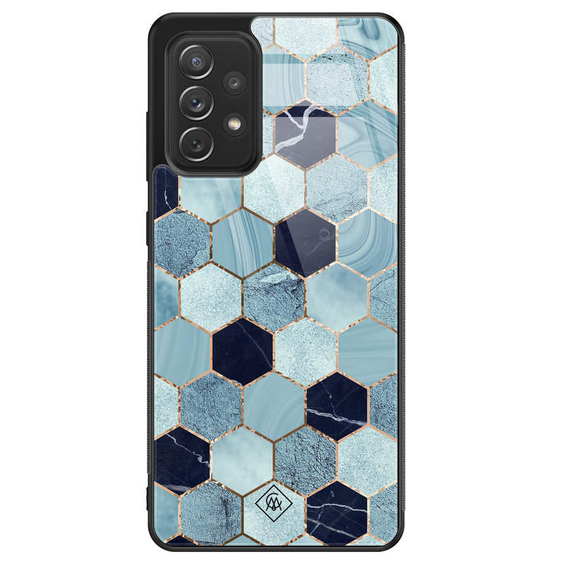 Casimoda Samsung Galaxy A52 glazen hardcase - Blue cubes