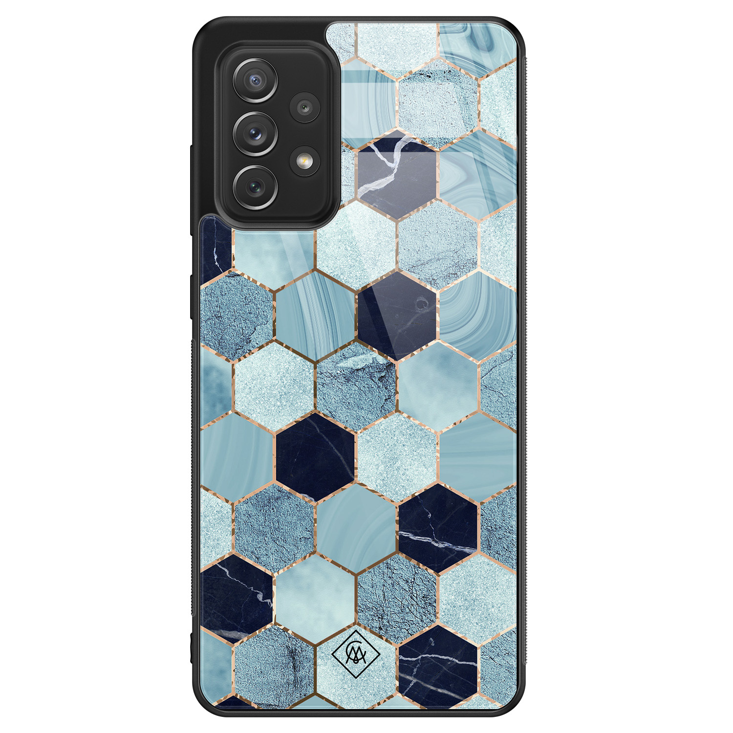 Samsung Galaxy A52 glazen hardcase Blue cubes