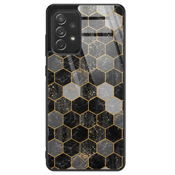 Casimoda Samsung Galaxy A52 glazen hardcase - Hexagons zwart