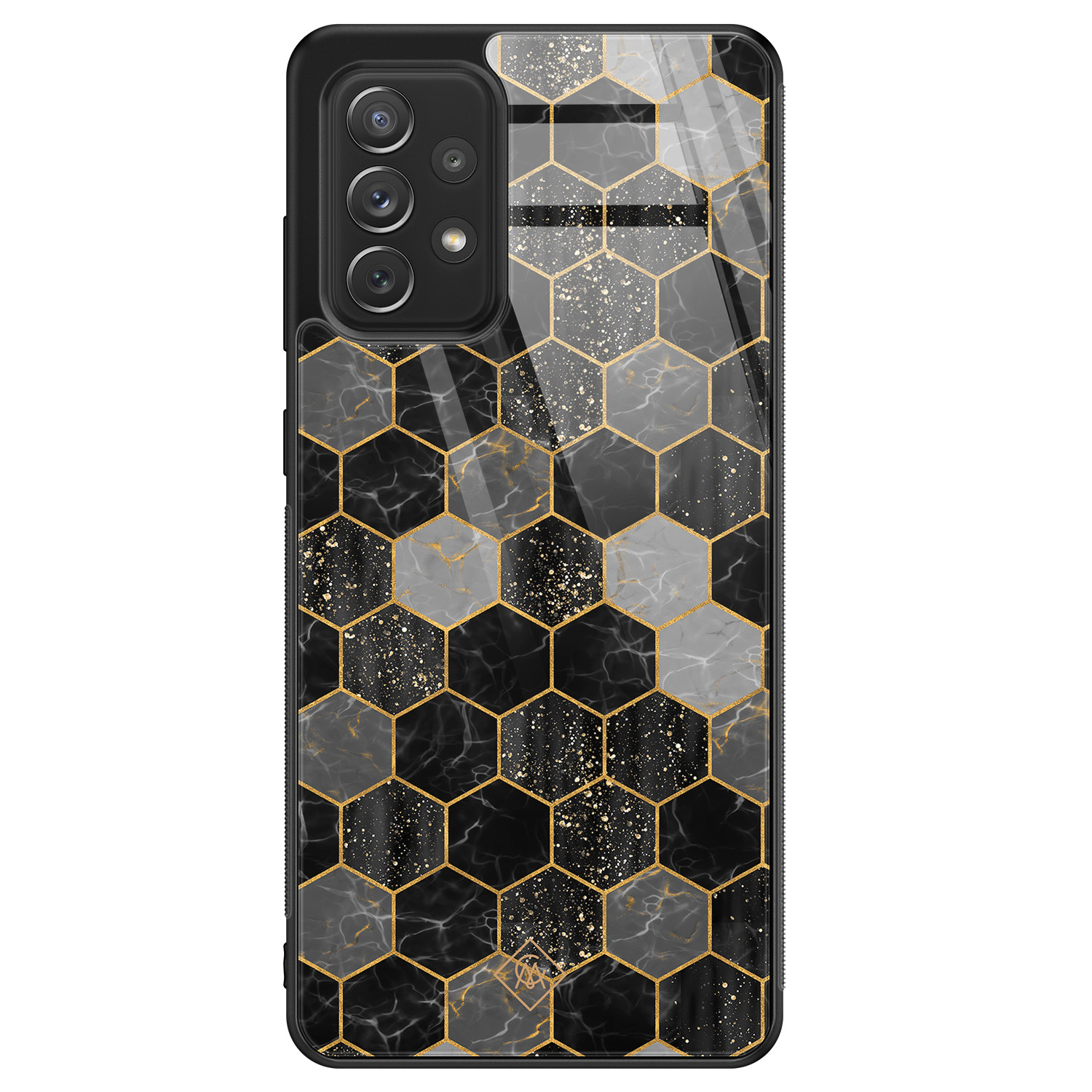Samsung Galaxy A52 glazen hardcase Hexagons zwart