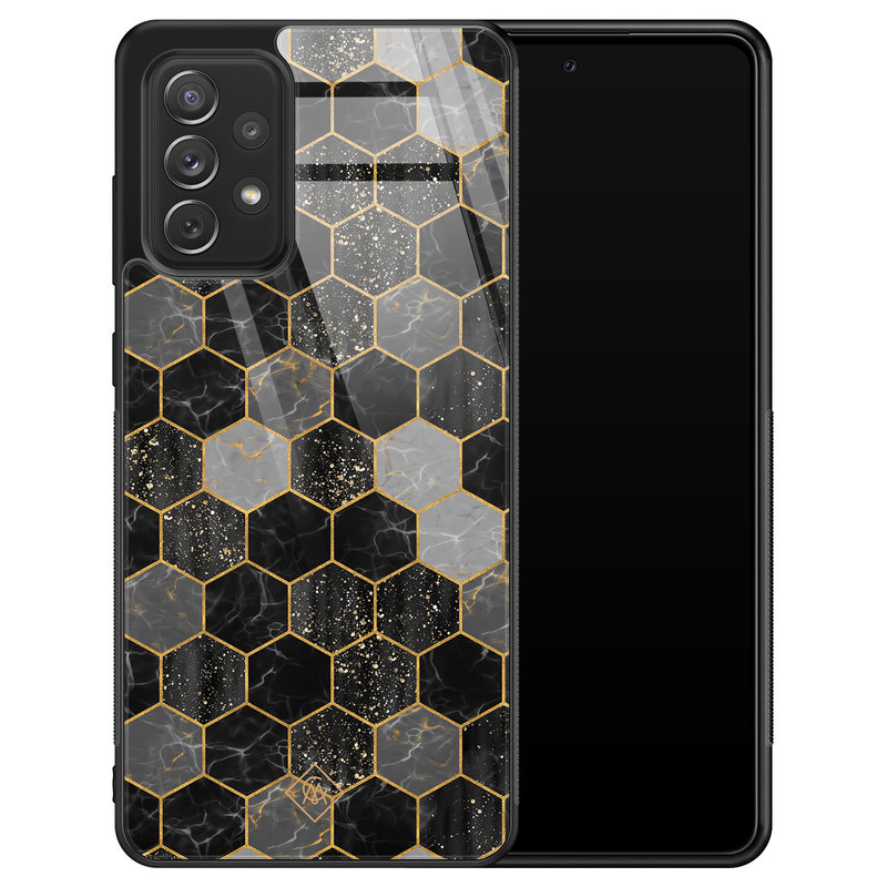 Casimoda Samsung Galaxy A52 glazen hardcase - Hexagons zwart