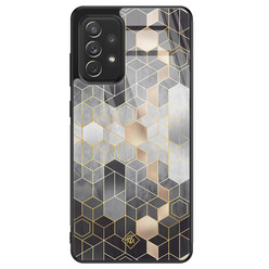 Casimoda Samsung Galaxy A52 glazen hardcase - Grey cubes