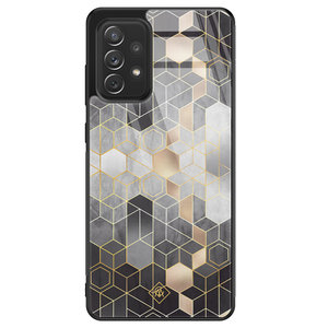 Casimoda Samsung Galaxy A52 glazen hardcase - Grey cubes