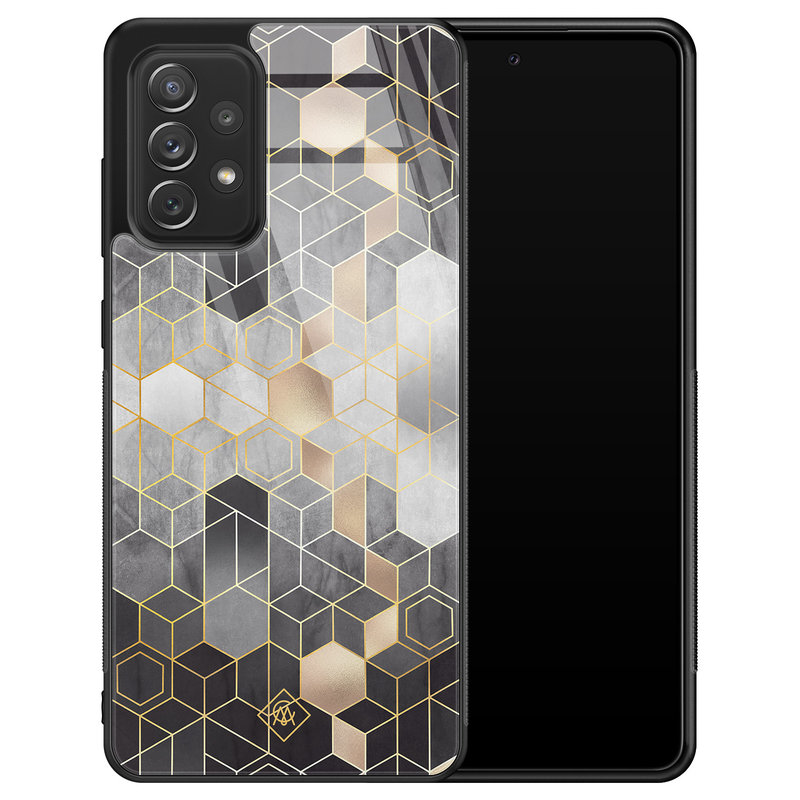 Casimoda Samsung Galaxy A52 glazen hardcase - Grey cubes