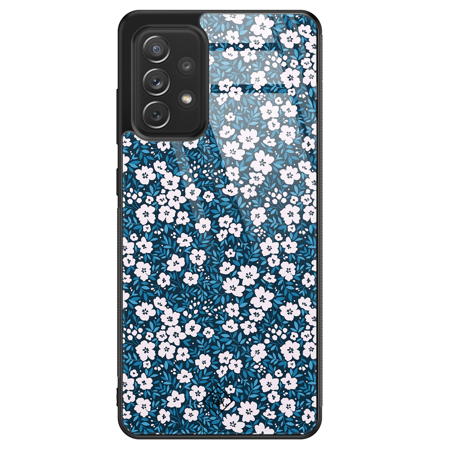 Samsung Galaxy A52s glazen hardcase Bloemen blauw