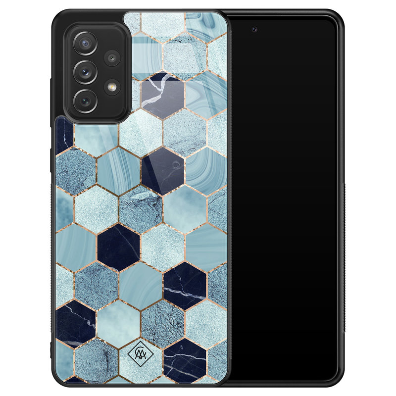 Casimoda Samsung Galaxy A52s glazen hardcase - Blue cubes