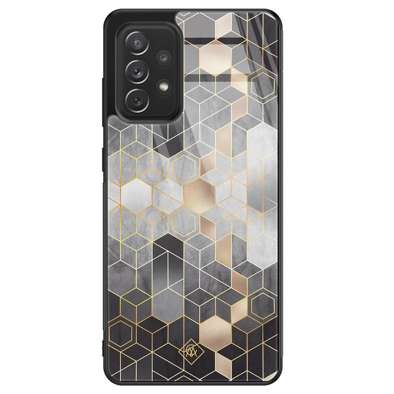 Casimoda Samsung Galaxy A52s glazen hardcase - Grey cubes