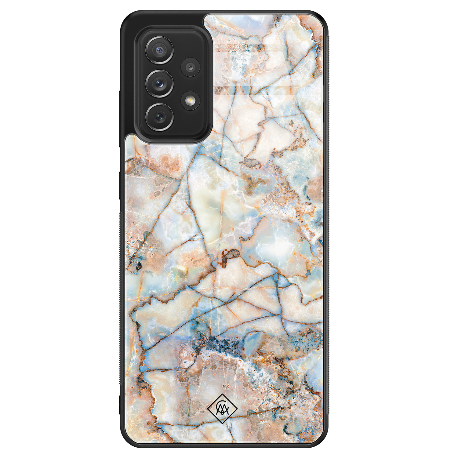 Samsung Galaxy A52s glazen hardcase Marmer bruin blauw