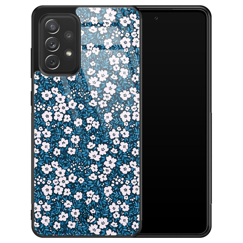 Casimoda Samsung Galaxy A72 glazen hardcase - Bloemen blauw