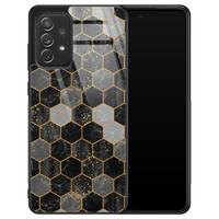 Casimoda Samsung Galaxy A72 glazen hardcase - Hexagons zwart