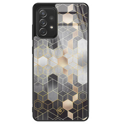 Casimoda Samsung Galaxy A72 glazen hardcase - Grey cubes