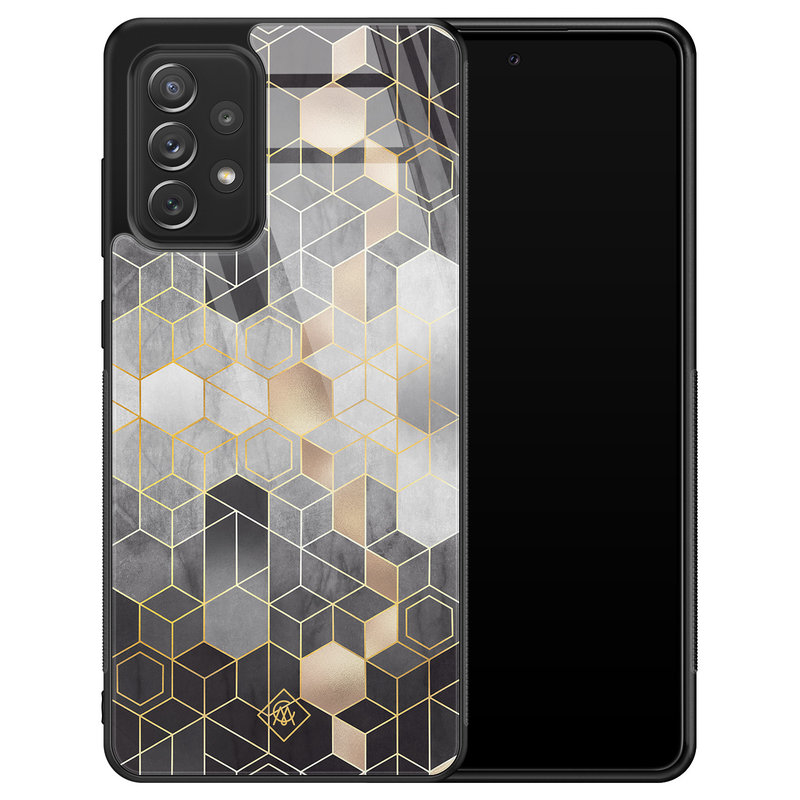 Casimoda Samsung Galaxy A72 glazen hardcase - Grey cubes