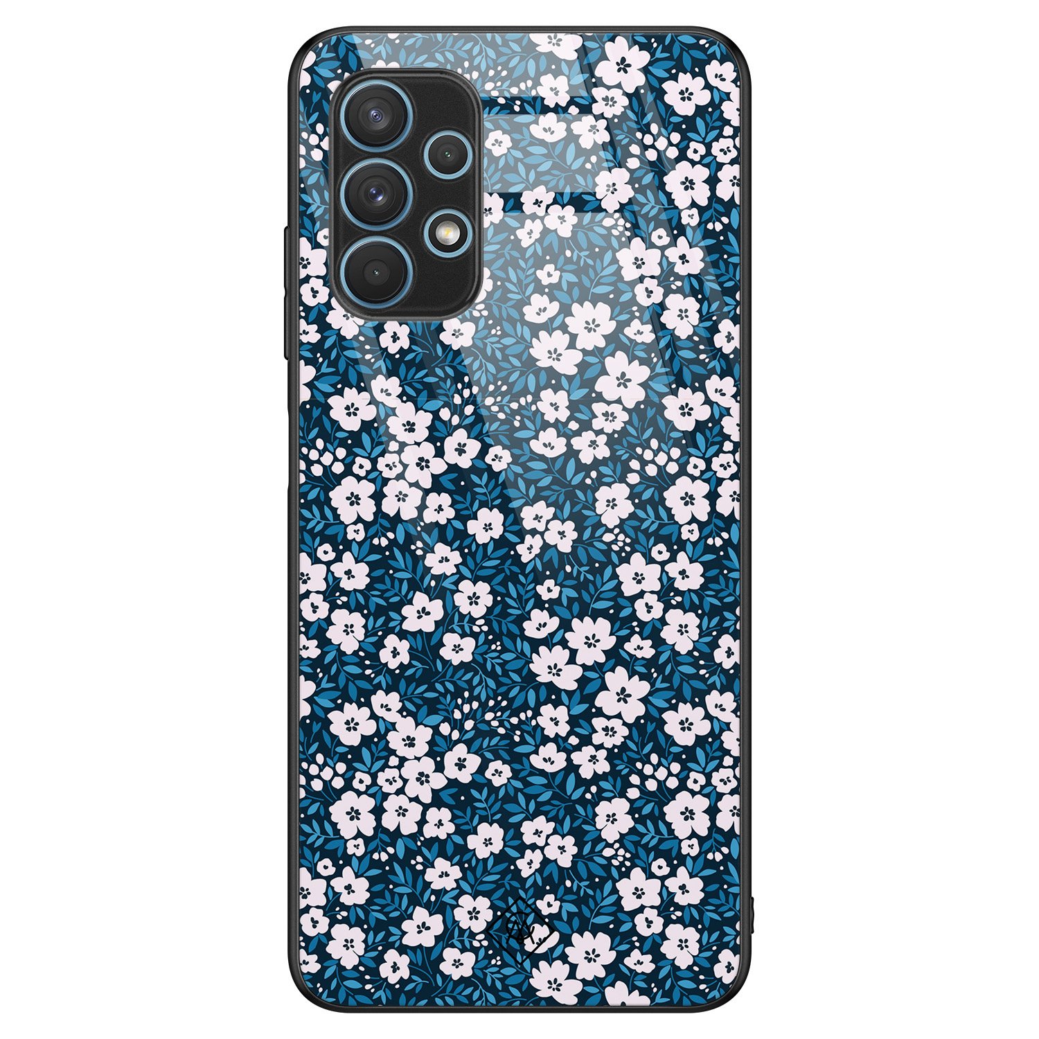 Samsung Galaxy A32 4G glazen hardcase - Bloemen blauw