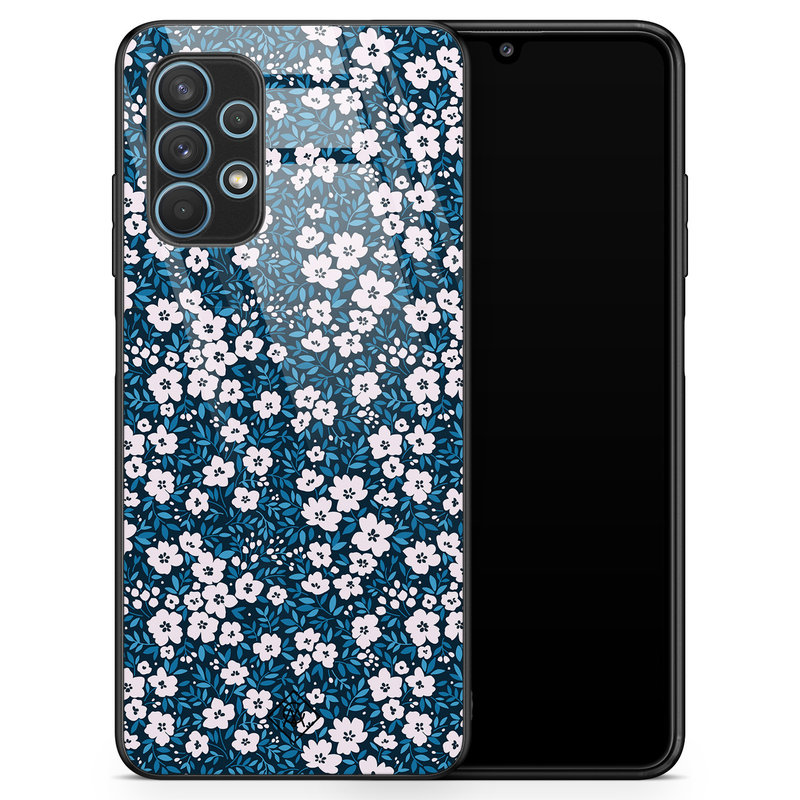 Casimoda Samsung Galaxy A32 4G glazen hardcase - Bloemen blauw