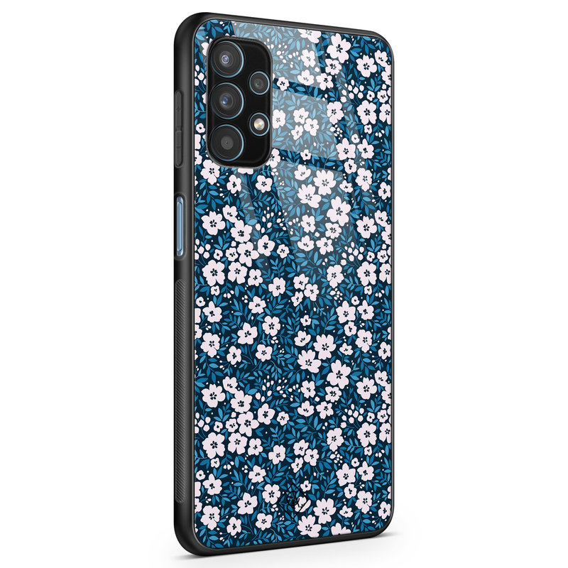 Casimoda Samsung Galaxy A32 4G glazen hardcase - Bloemen blauw