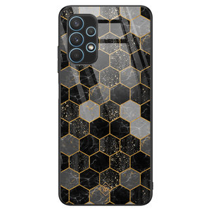 Casimoda Samsung Galaxy A32 4G glazen hardcase - Hexagons zwart