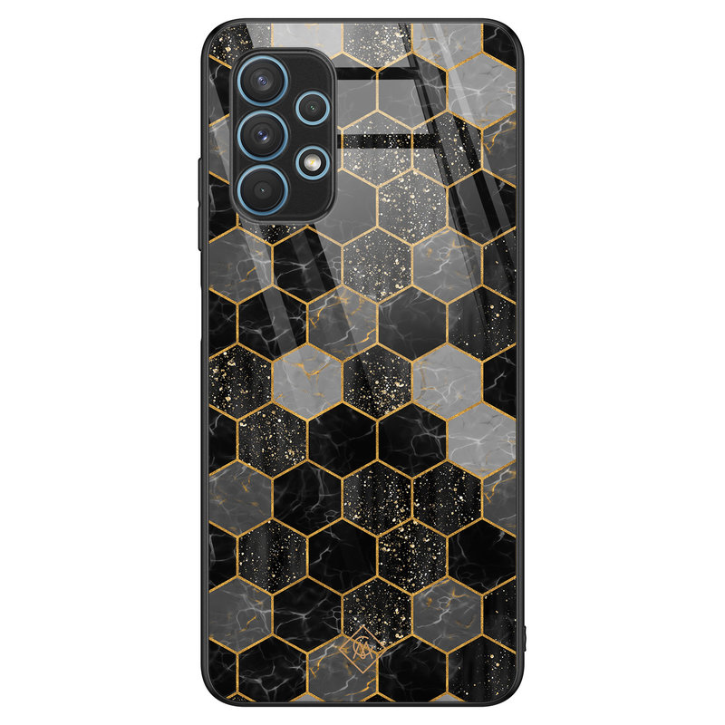 Casimoda Samsung Galaxy A32 4G glazen hardcase - Hexagons zwart