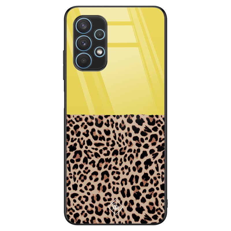 Casimoda Samsung Galaxy A32 4G glazen hardcase - Luipaard geel