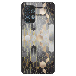 Casimoda Samsung Galaxy A32 4G glazen hardcase - Grey cubes