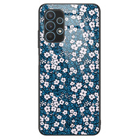 Casimoda Samsung Galaxy A32 5G glazen hardcase - Bloemen blauw