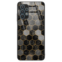 Casimoda Samsung Galaxy A32 5G glazen hardcase - Hexagons zwart