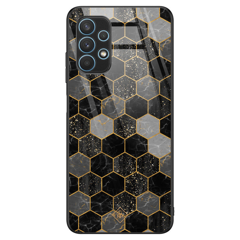 Casimoda Samsung Galaxy A32 5G glazen hardcase - Hexagons zwart