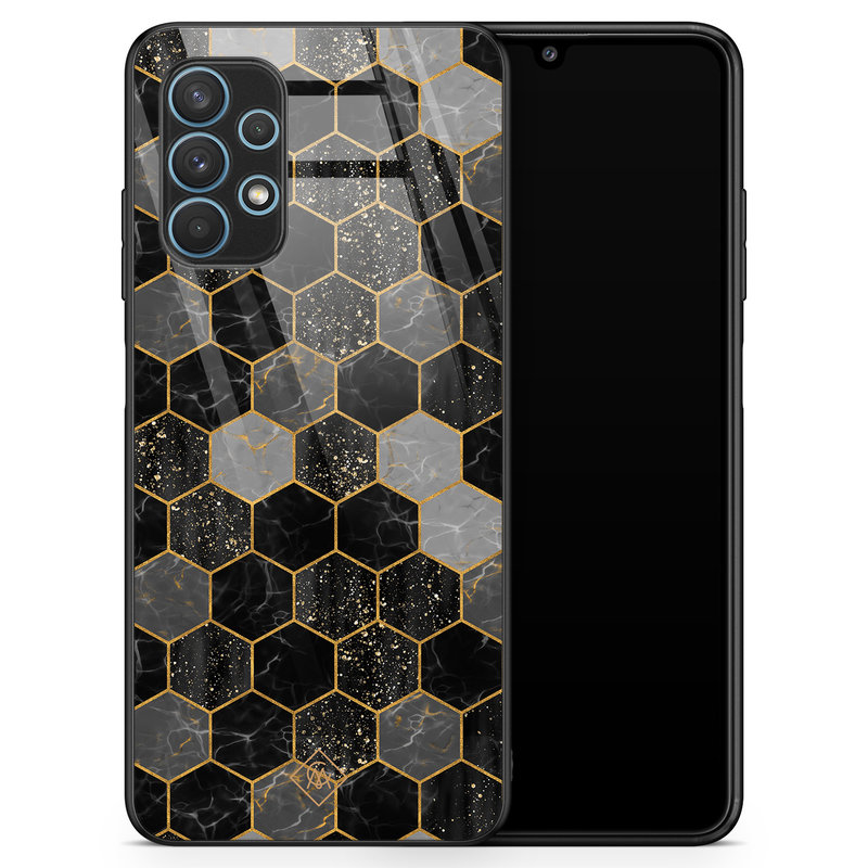 Casimoda Samsung Galaxy A32 5G glazen hardcase - Hexagons zwart