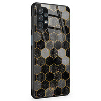 Casimoda Samsung Galaxy A32 5G glazen hardcase - Hexagons zwart