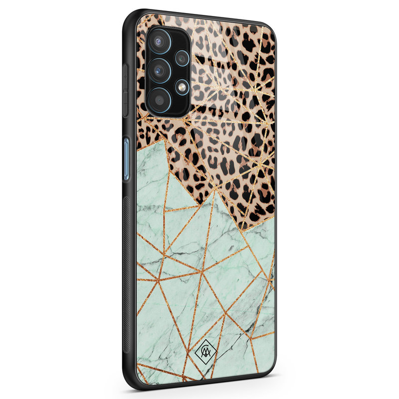 Casimoda Samsung Galaxy A32 5G glazen hardcase - Luipaard marmer mint