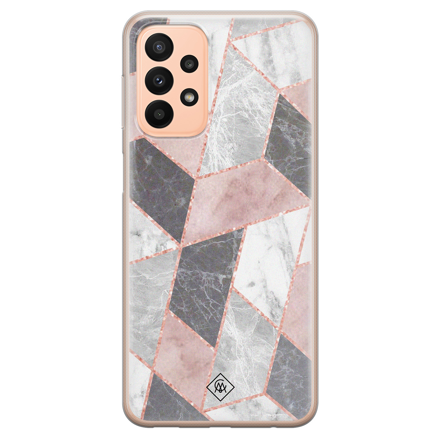 Samsung A23 hoesje siliconen - Stone grid marmer | Samsung Galaxy A23 case | Roze | TPU backcover transparant