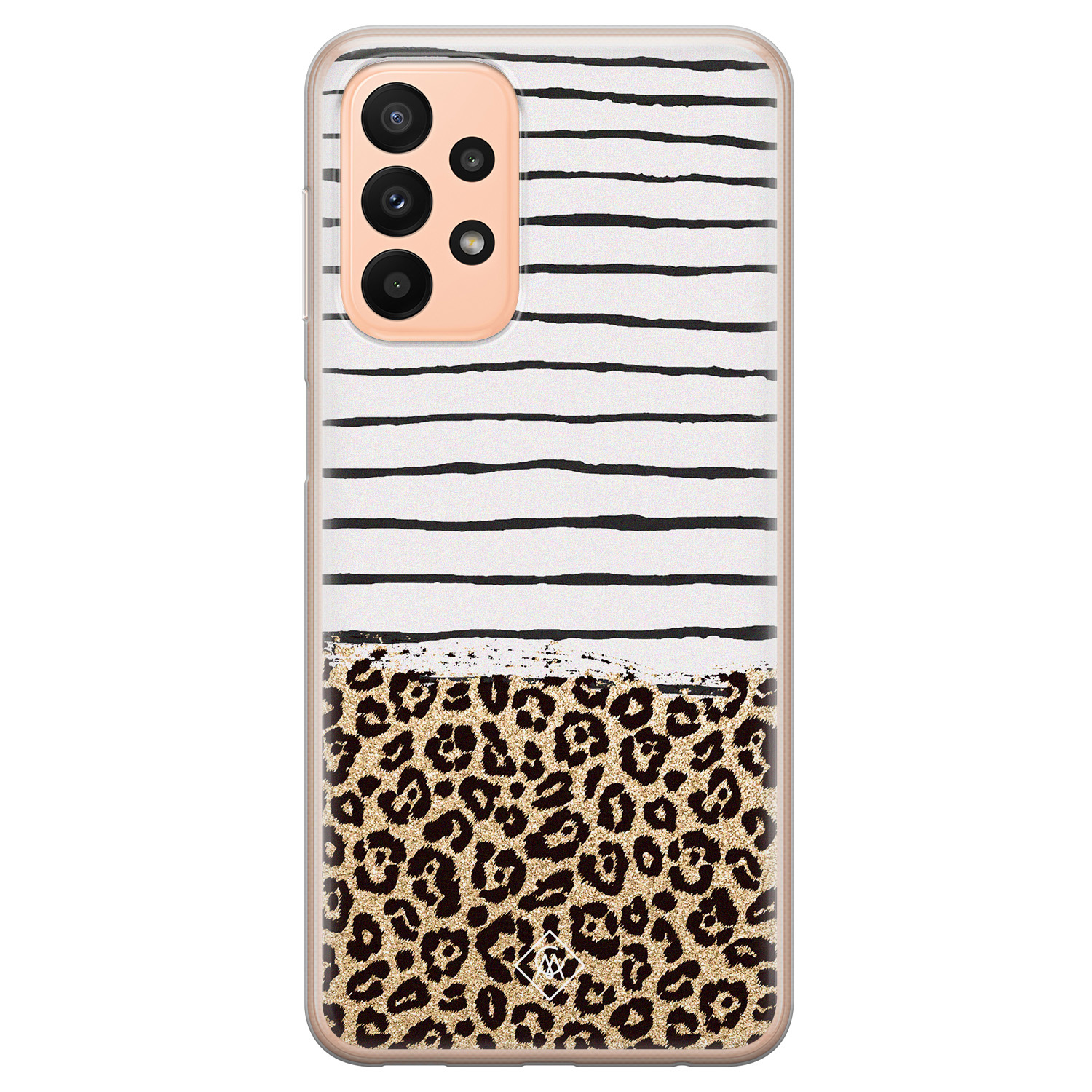Samsung A23 hoesje siliconen - Luipaard strepen | Samsung Galaxy A23 case | Bruin/beige | TPU backcover transparant