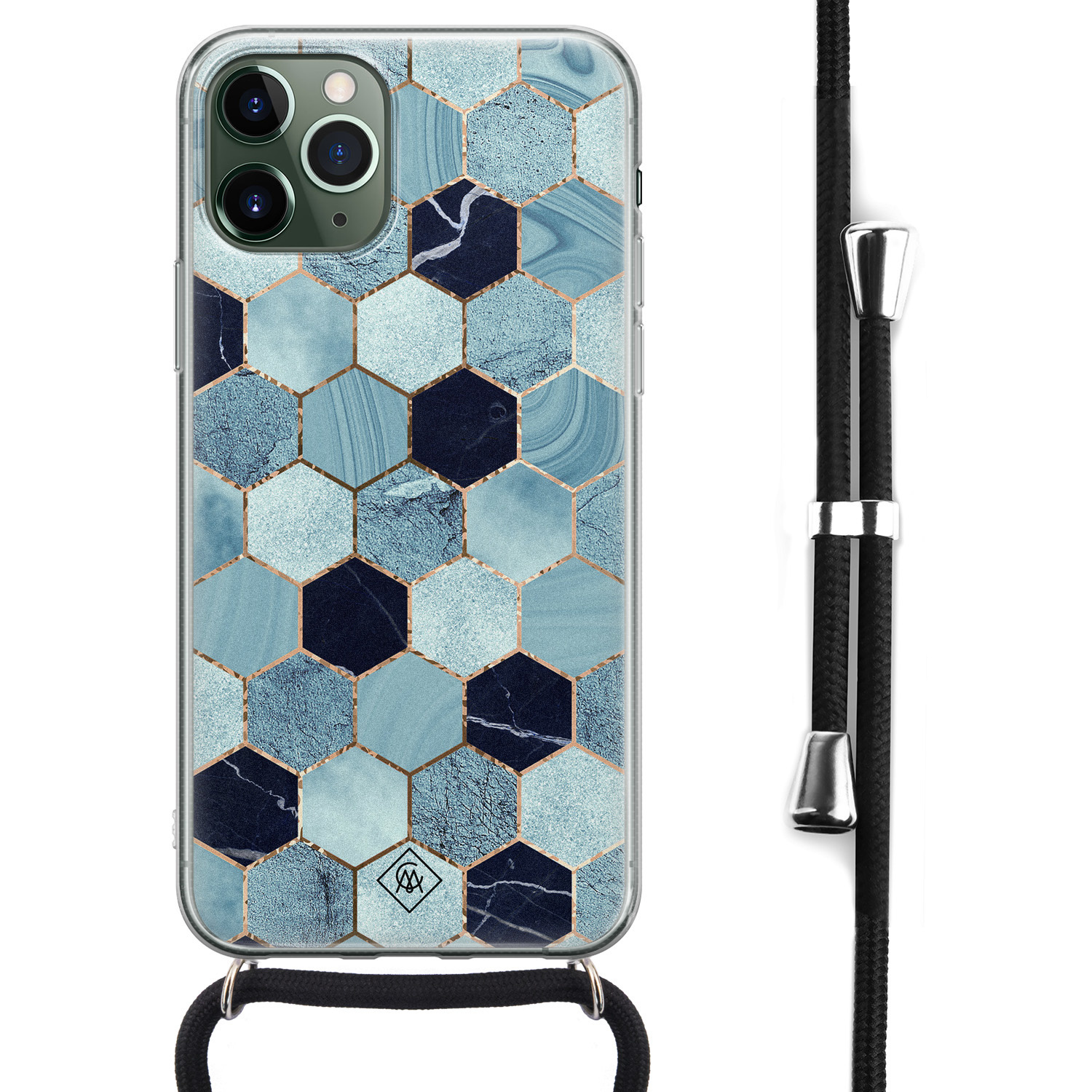 iPhone 11 Pro Max hoesje met koord - Crossbody - Blue cubes