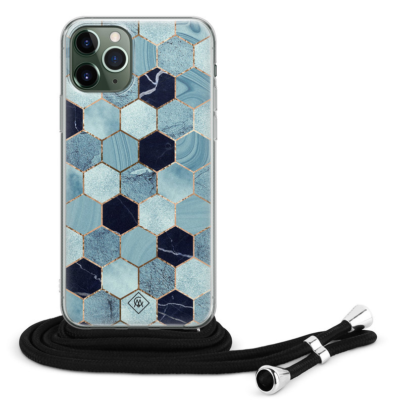 Casimoda iPhone 11 Pro Max hoesje met koord - Crossbody - Blue cubes