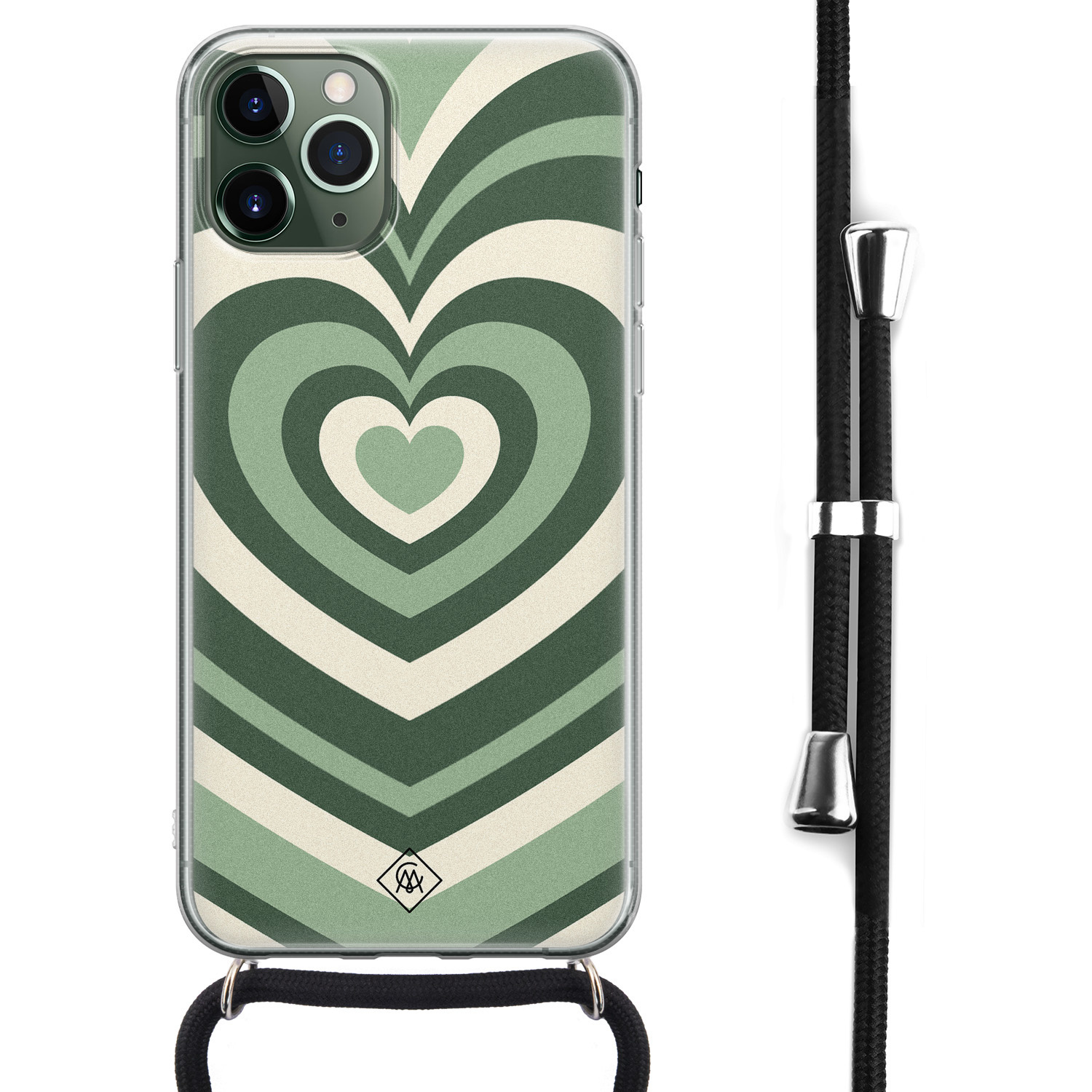 iPhone 11 Pro Max hoesje met koord Crossbody Hart groen swirl