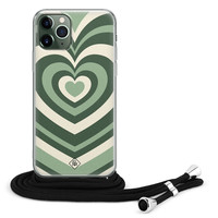 Casimoda iPhone 11 Pro Max hoesje met koord - Crossbody - Hart groen swirl