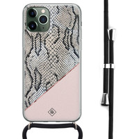 Casimoda iPhone 11 Pro Max hoesje met koord - Crossbody - Snake print roze